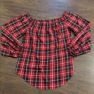 Off Shoulder Plaid Top